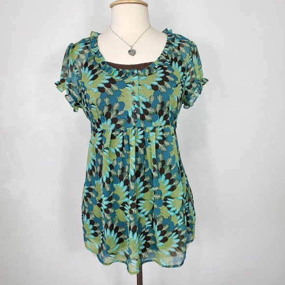 Duo Maternity 2 Piece Short Sleeve Textured Chiffon Tie Back Top Size M - Picture 2 of 12